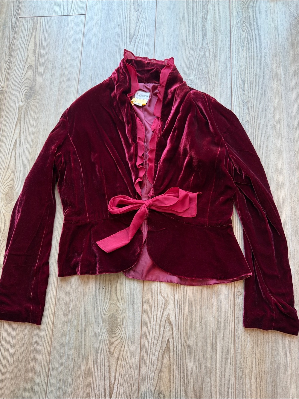 Velvet Tie-Front Jacket in Deep Wine